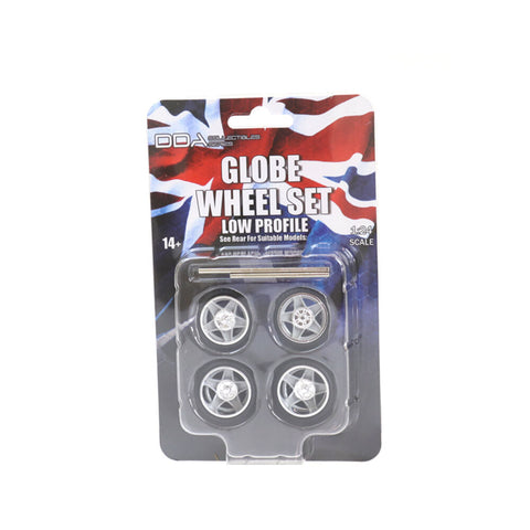DDA 1:24 4pcs Globe Low Profile Wheels With Tyres & Axles Suit Holden Ford Model
