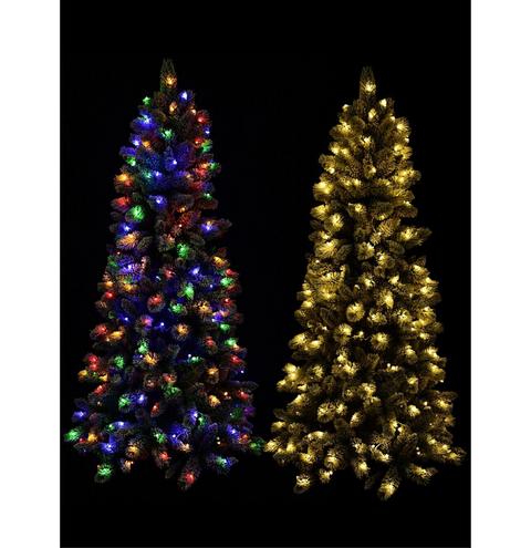 1.8m Ponoka Flocked Dual Colour LED Christmas Tree | 550 Tips & 250 LightsWhite on Green with Warm White & Multi Colour
