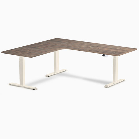 Desky L-Shape Melamine Sit Stand Desk 200cm - Left Return Natural Walnut Top and Matte Black Leg