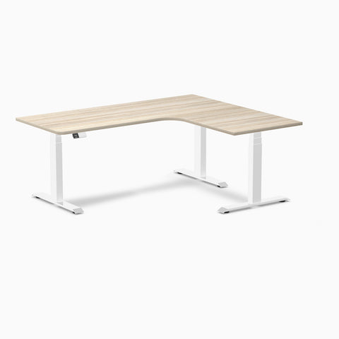 Desky L-Shape Melamine Sit Stand Desk 180cm - Right Return Classic Oak Top and White Leg
