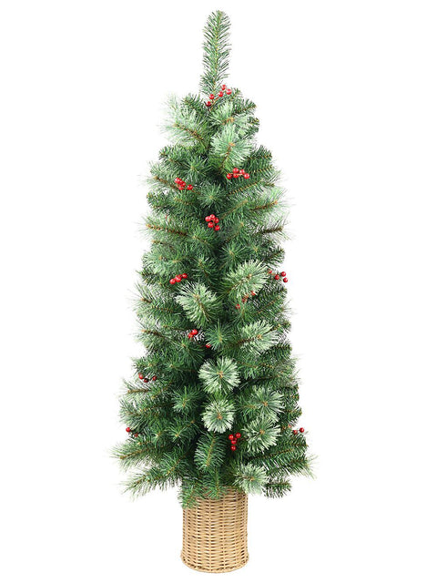 Christmas Warehouse - TREEJB12 1.2m Juniper Dual Tip Cashmere Sapling Tree With Red Berries | 161 Tips Green with Red & Brown
