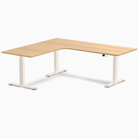 Desky L-Shape Melamine Sit Stand Desk 200cm - Left Return Sublime Teak Top and Matte Black Leg
