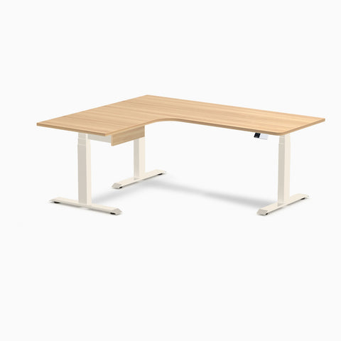 Desky L-Shape Melamine Standing Desk With Drawer 180cm - Left Return Sublime Teak Top and Wheat Leg
