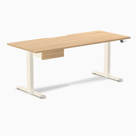 Desky Dual Scalloped Melamine Standing Desk With Drawer - Sublime Teak / 1800x750mm / Wheat