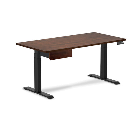 Desky Dual Rubberwood Standing Desk With Drawer 150cm Red Walnut Desktop and Matte Black Frame