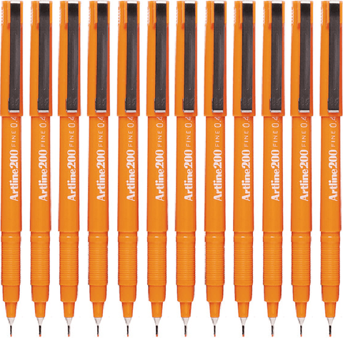 Artline Box 12 200 Fineliner Felt Tip Pen 0.4mm (Orange)