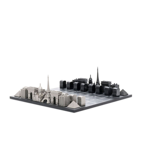 Skyline Chess 33pc Set Paris Map Edition with Wooden Board (Black/Grey)