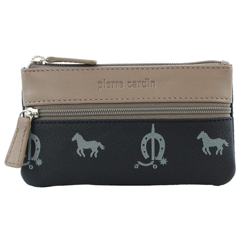 Pierre Cardin Women's Leather Coin Purse/Key Holder Phone Wallet Black Taupe