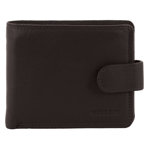 Milleni Men's Leather Tab Cash/Card RFID Protected Wallet 12cm Brown