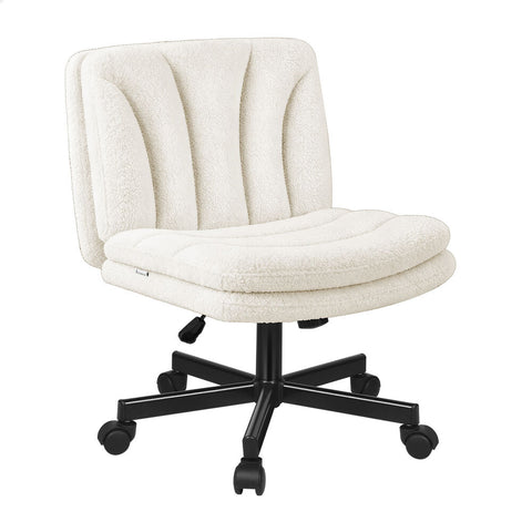 ALFORDSON Armless Office Desk Chair Mid Back Wide Seat Boucle (White)