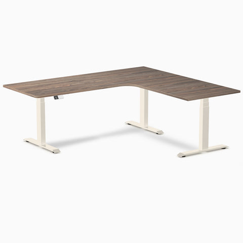 Desky L-Shape Melamine Sit Stand Desk 200cm - Right Return Natural Walnut Top and Matte Black Leg