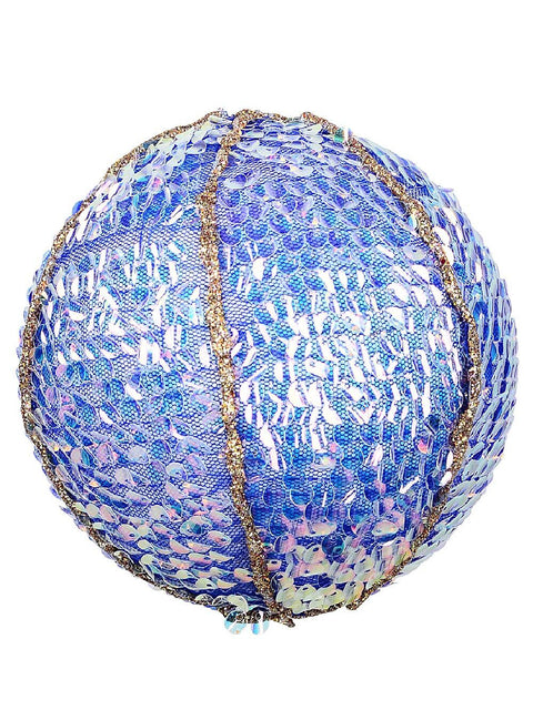 Christmas Warehouse - DECRH022 Blue Opulent Signature Mesh Sequin & Gold Line Bauble | 12cm Blue with Iridescent & Gold