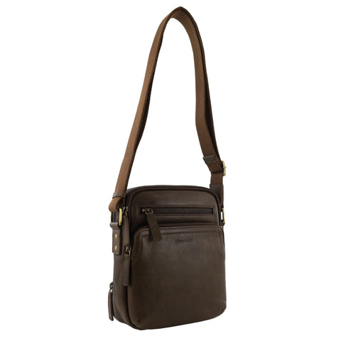 Pierre Cardin Men's Leather Compact Shoulder Crossbody Bag 22x25cm Oak