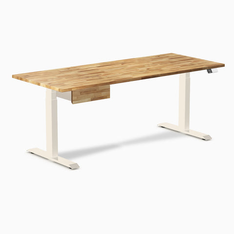 Desky Dual Hardwood Standing Desk With Drawer 180cm Acacia Desktop and Wheat Frame
