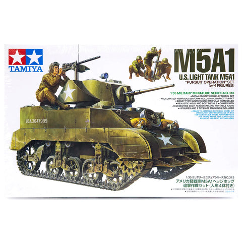 Tamiya 1/35 U.S. M5A1 Light Tank (Pursuit Operation) with 4 Crew Scaled Plastic Model Kit