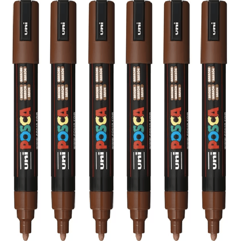 Uni Posca PC-5M Poster Marker Medium Bullet Tip 2.5mm (Brown) [6 Pack]