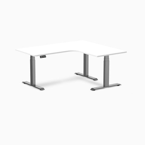 Desky L-Shape Melamine Sit Stand Desk 160cm - Right Return White Top and Space Grey Leg