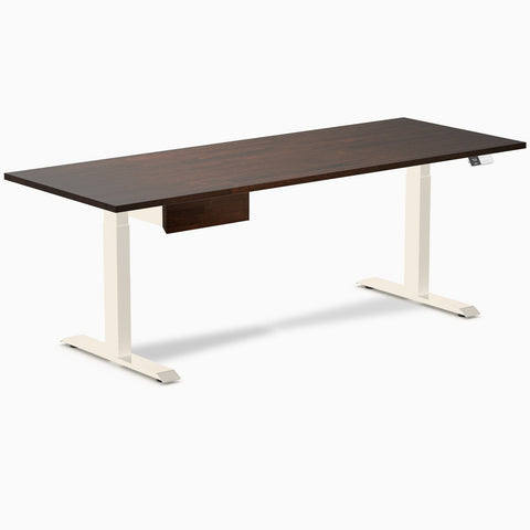 Desky Dual Rubberwood Standing Desk With Drawer 200cm Dark Walnut Desktop and Wheat Frame