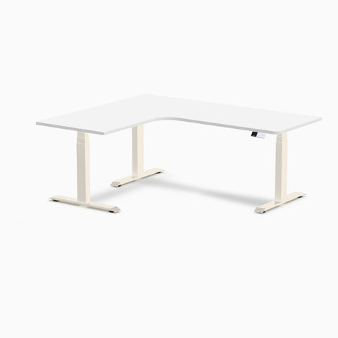 Desky L-Shape Melamine Sit Stand Desk 180cm - Left Return Black Top and White Leg