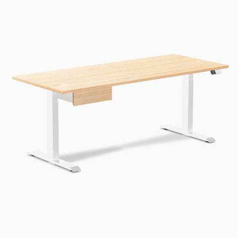 Desky Dual Hardwood Standing Desk With Drawer 180cm Maple Desktop and White Frame