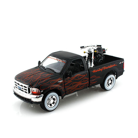 Maisto Licensed Harley Davidson Ford 1999 F350 Pick Up + 2002 FXSTB Night Train Diecast Model Car