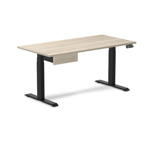 Desky Dual Melamine Standing Desk With Drawer 150cm Classic Oak Desktop and Matte Black Frame