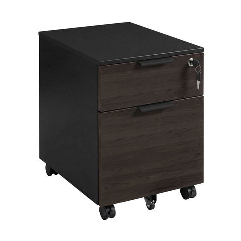 Desky Minimal Filing Cabinet - Black / Burnished Wood Melamine