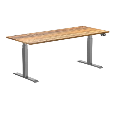 Desky Dual Hardwood Sit Stand Desk 180cm Teak Desktop and Space Grey Frame