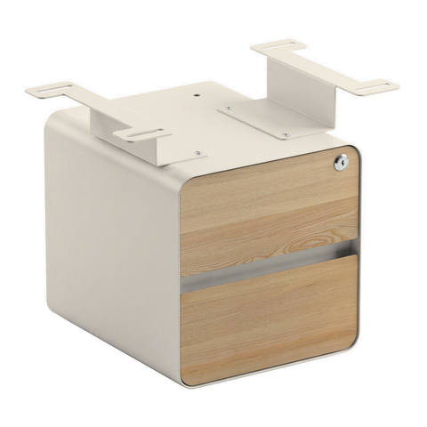 Desky Minimal Under Desk Cabinet - White Ash Hardwood / Wheat