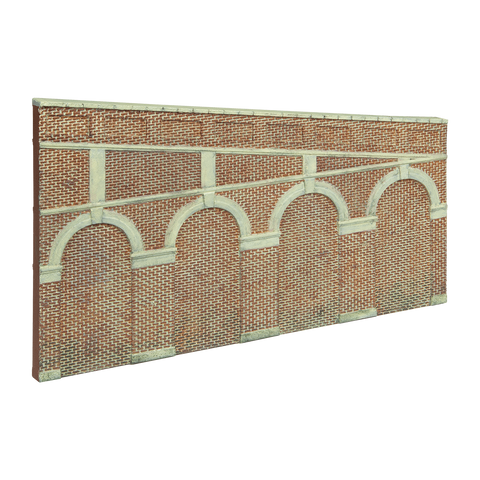 Hornby High Stepped Arched Retaining Walls X2 (Red Brick)