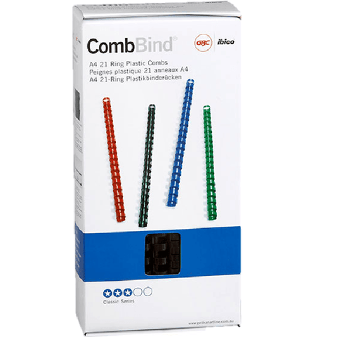 GBC Plastic Binding Comb Spine Round 21 Loop 14mm A4 (Black) [4 Pack]