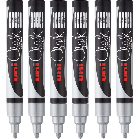 Uni-Ball 6 Pack Chalk Marker Bullet Tip 2.5mm (Silver)