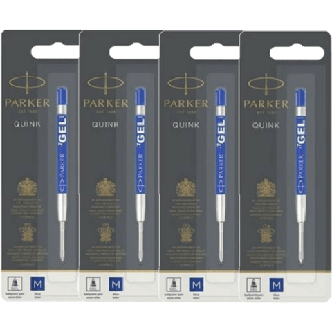 Parker 4 Pack Genuine Quink Pen Refill Gel Medium Nib Ink (Blue)