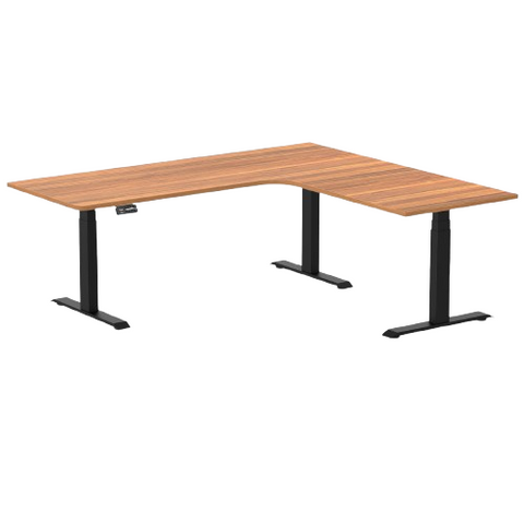 Desky L-Shape Melamine Sit Stand Desk 200cm - Right Return Prime Oak Top and Matte Black Leg