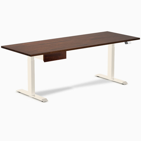 Desky Dual Rubberwood Standing Desk With Drawer 200cm Red Walnut Desktop and Wheat Frame