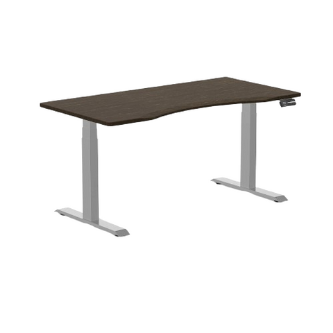Desky Dual Ergo Edge Sit Stand Desk 150cm Dark Bamboo Desktop and Grey Frame