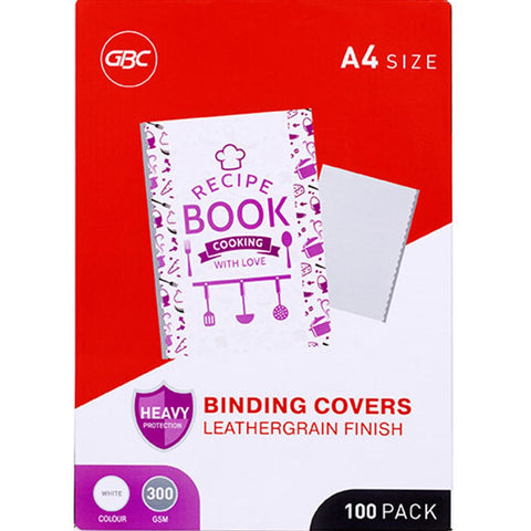 GBC Leathergrain 300GSM A4 Binding Covers (White) [Pack of 100]
