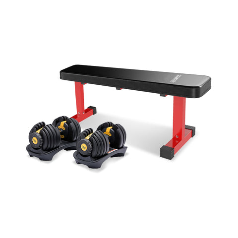 Powertrain 48KG Adjustable Dumbbell Set (Gold) with Flat Bench