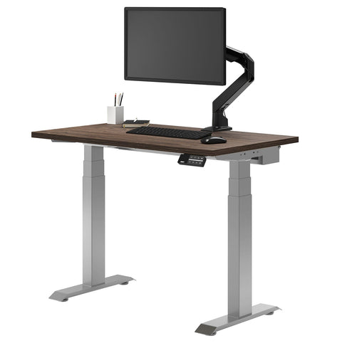 Desky Dual Mini Sit Stand Desk 1100x600 Natural Walnut Desktop and Grey Frame