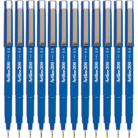 Artline Box 12 Bulk 200 Fineliner Felt Tip Pen 0.4mm (Blue)