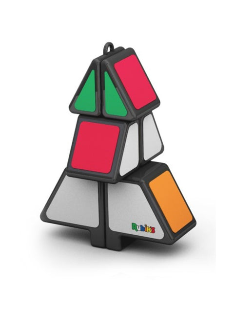 Christmas Warehouse - XMTY2110 Official Rubik's Christmas Tree Puzzle | 2D Twisty Puzzle & Ornament White with Black, Orange, Red & Green