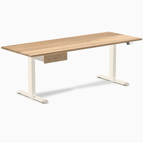 Desky Dual Hardwood Standing Desk With Drawer 200cm White Oak Desktop and Wheat Frame