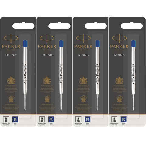Parker Quink Pen Refill Ballpoint Broad 1.2mm Thick Nib (Blue) [Pack 4]