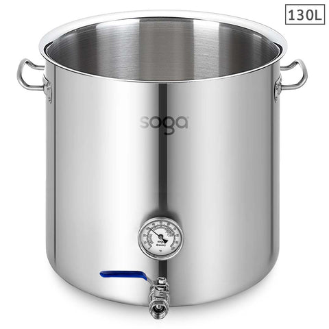 Soga 130L Stainless Steel Brewery Pot with Beer Valve 55x55cm (No Lid)