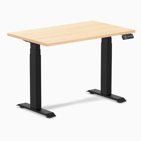 Desky Dual Mini Hardwood Sit Stand Desk 100cm Maple Desktop and Matte Black Frame