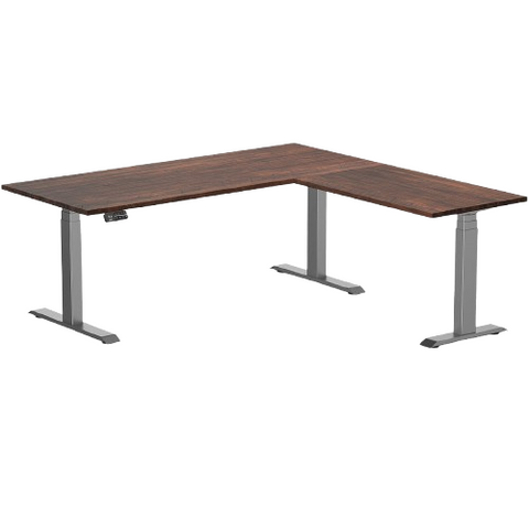 Desky Bamboo L-Shape Sit Stand Desk - 180 x 175 cm American Rustic Pine Top and Space Grey Leg