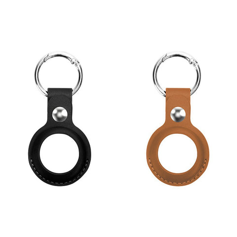 Laser Vegan PU Leather Key Ring Holder/Protector For Apple AirTag 2-pack Black/Tan