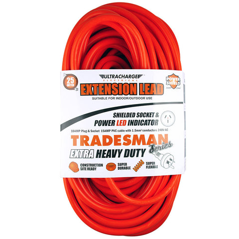 Ultracharge 25m Extension Lead 10A Extra Heavy Duty (Red)
