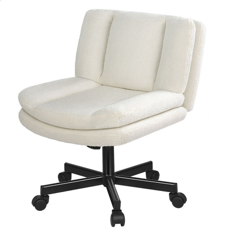 ALFORDSON Armless Office Desk Chair Mid Back Wide Seat Boucle (White)
