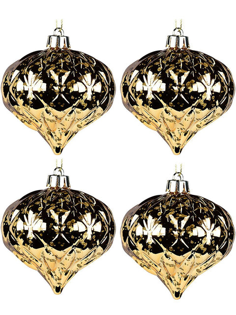 Christmas Warehouse - DECRH050 4x Gold Mercury Lustrous Statement Onion Finial Drops | 80mm Gold